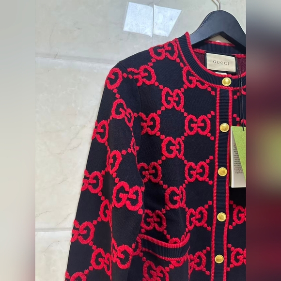 Gucci GG Jacquard Wool blend Knit Cardigan - Picture 3 of 16